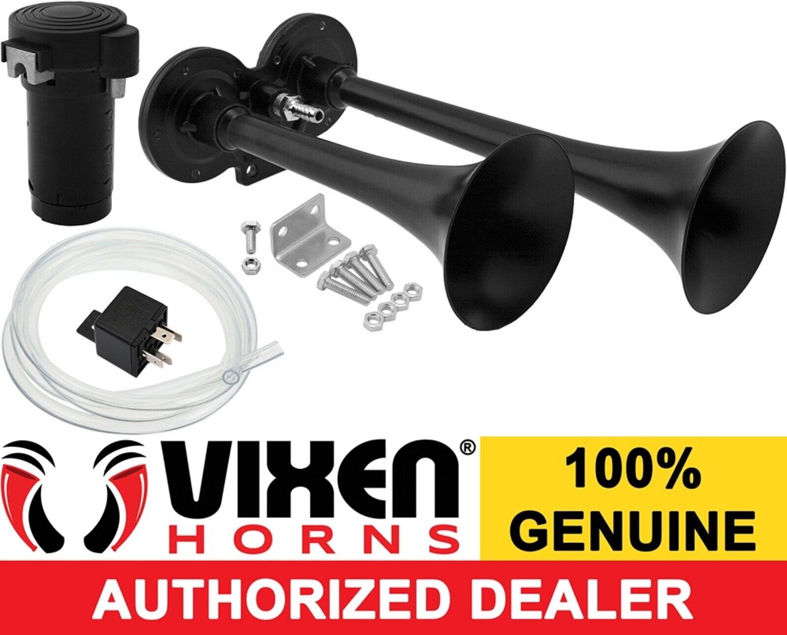 LOUD DUAL TRUMPET TRAIN AIR HORN SYSTEM KIT CAR/TRUCK/RV 12V BLACK VXH2311B