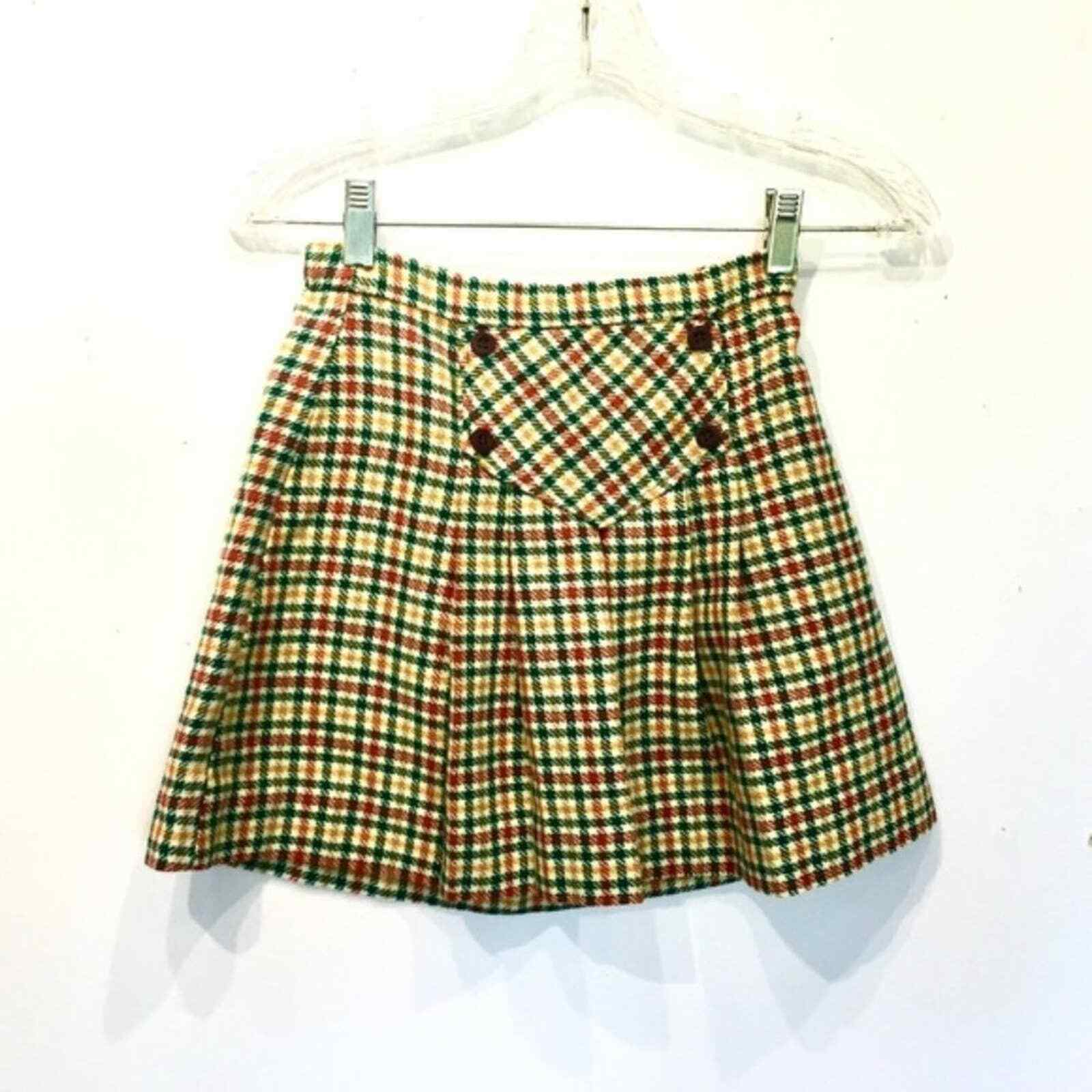 70s Plaid Schoolgirl Skirt Retro Girl 12-14 Adult XS -S Mini Skirt Kawaii Lolita