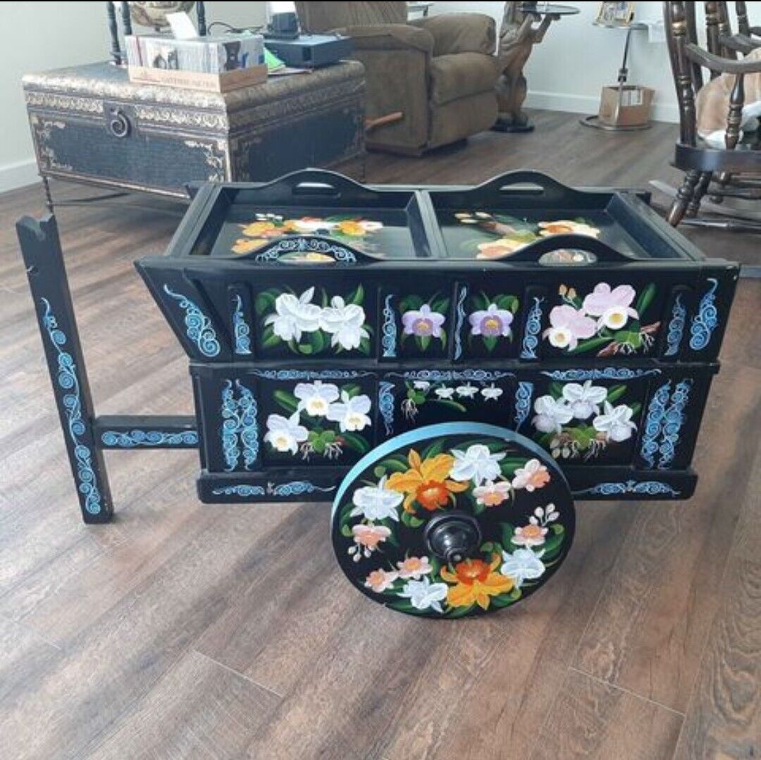 Vintage Ox Cart Chaverri Sarchi Costa Rica Hand Painted And Made Bar Wine Coffee
