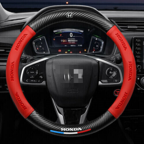 Steering Wheel Cover Genuine Leather For Honda Civic Accord CR-V Red 15