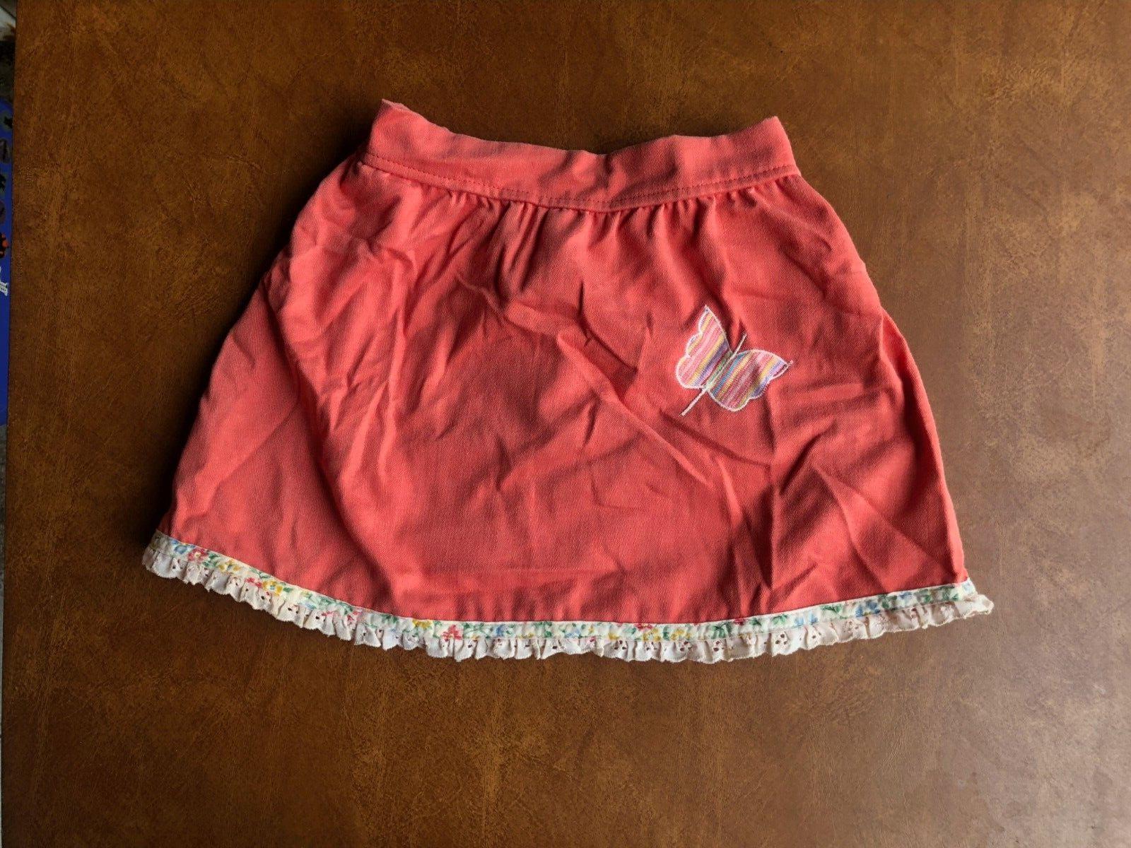 VINTAGE 70s KIDS / GIRLS SKIRT EMBROIDERED BUTTERFLY SIZE 6x LITTLE TOPSYS