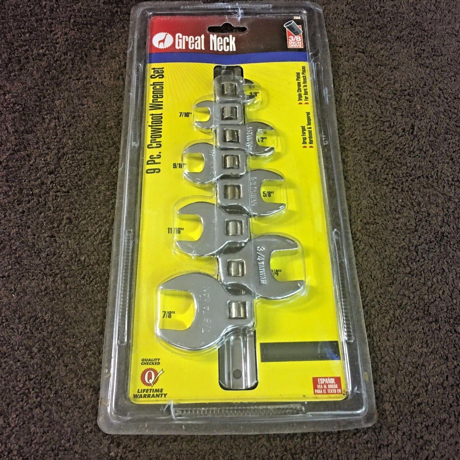 GreatNeck 2058 9 Piece 3/8Dr Crowfoot Wrench Set Standard SAE