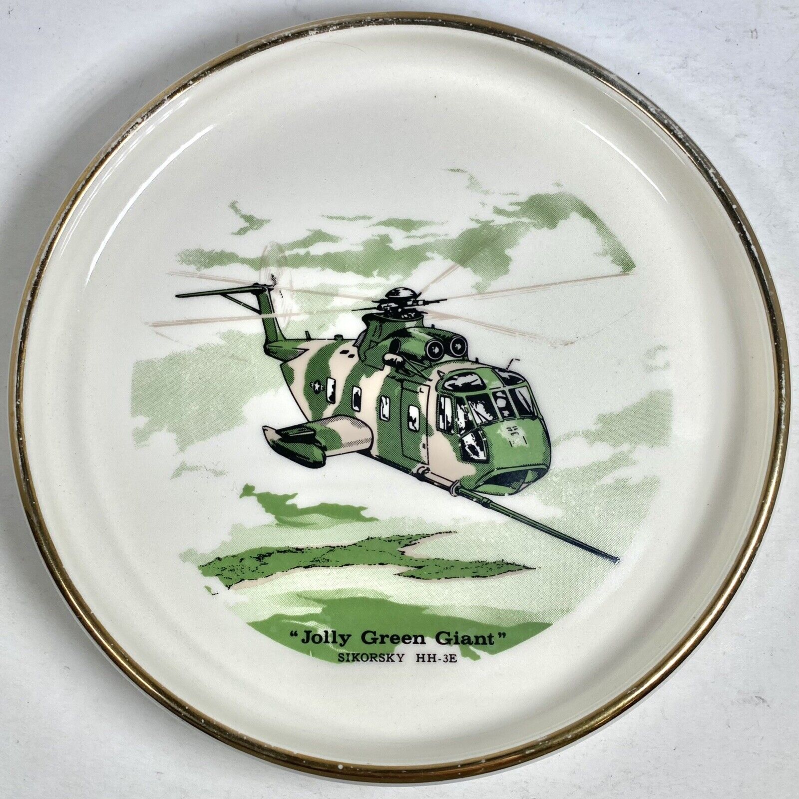 Sikorsky Vintage Helicopter Ashtray Jolly Green Giant Army Cigar Trinket Dish