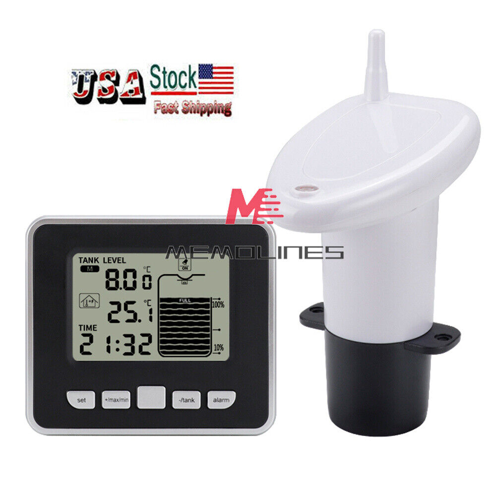 Ultrasonic Water Tank Liquid Level Meter With Temperature Sensor Time Display US