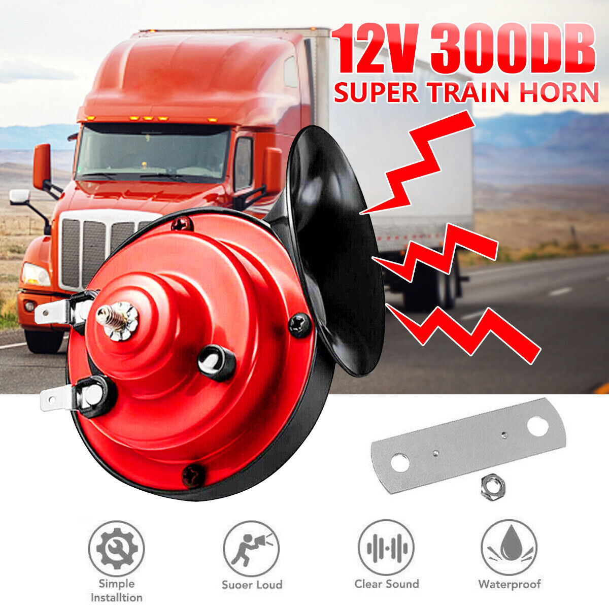 12V 300DB Red Super Loud Train Horn Waterproof For Motorcycle Car Truck SUV Boat