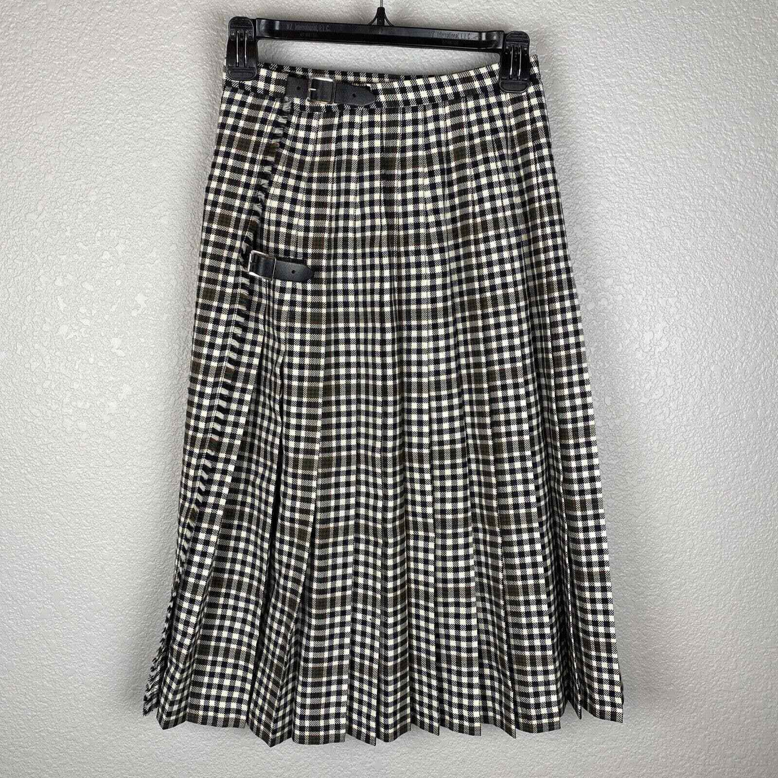 Vintage Lochcarron Scotland 100% Wool Kennedy Plaid Pleat Back Buckle Skirt 10