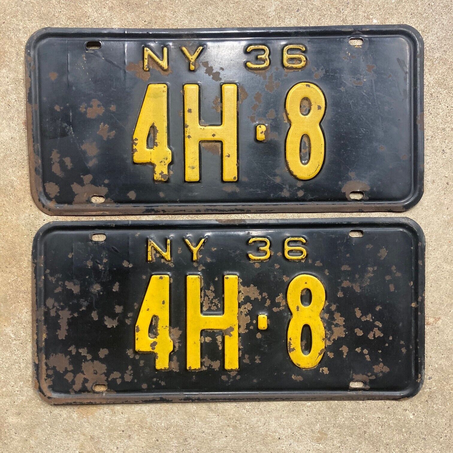1936 New York license plate pair 4H-8 Ford Chevy Dodge 3871