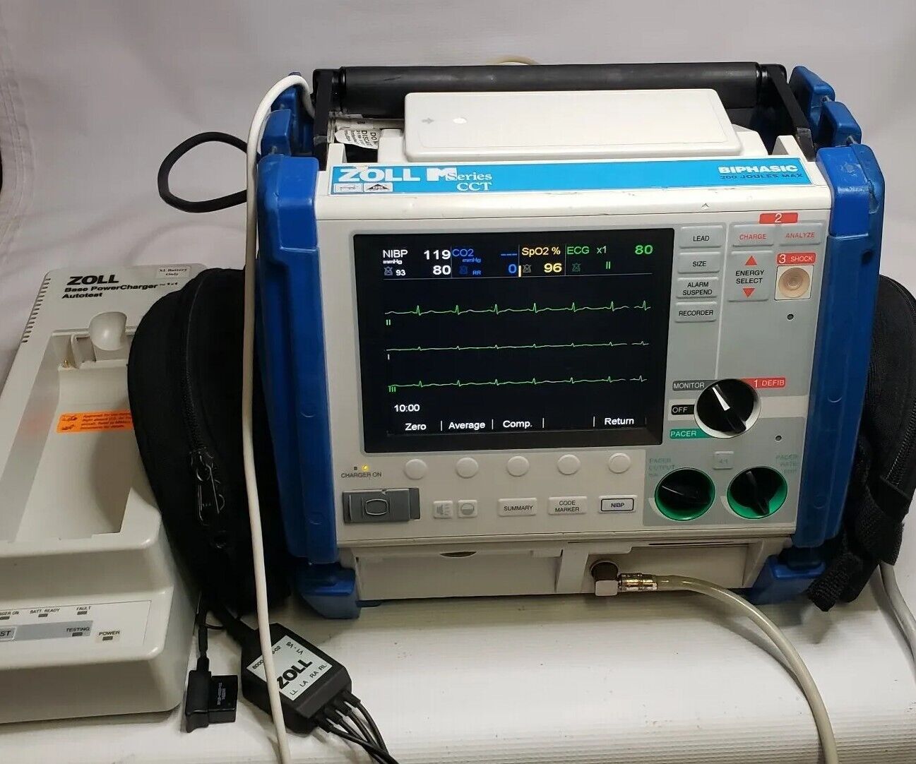 Zoll M Series CCT 12 Lead ECG,  Masimo SpO2, EtCO2, NIBP , XL Battery With Charg