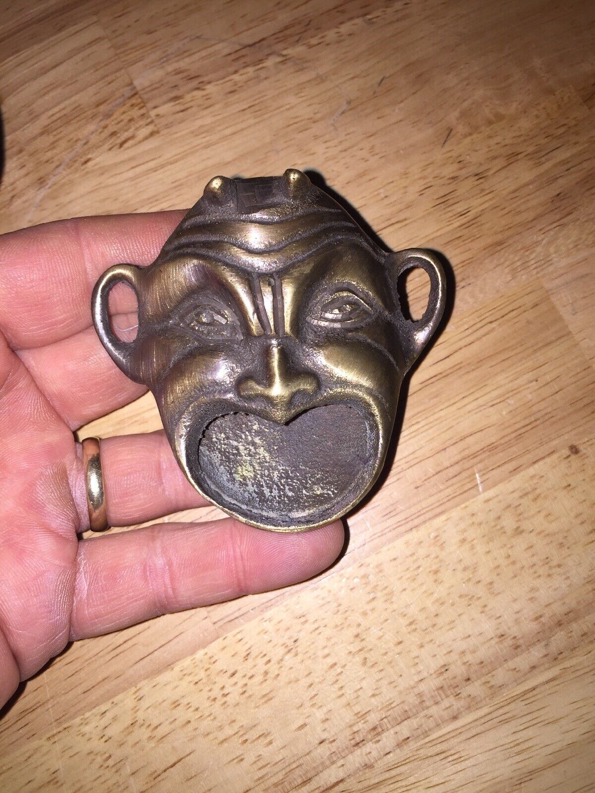 Ashtray Bottle Opener Combo Red Devil Patina Metal “Walk About” Horn Collector