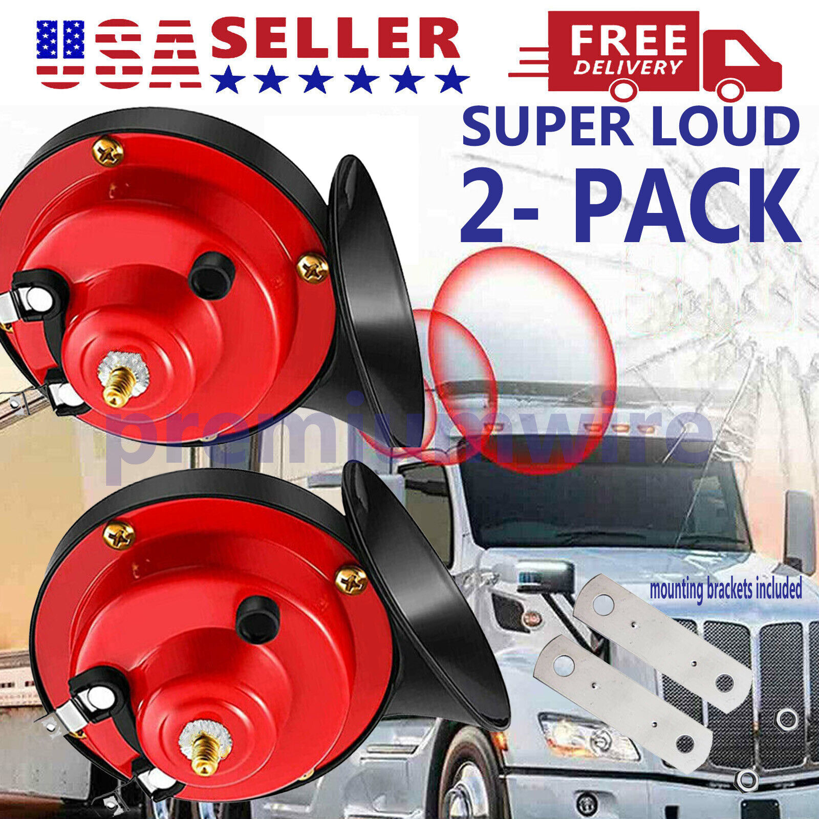 2x 12V 300DB Super Loud Train Horn Waterproof Motorcycle Car Truck SUV Boat Red