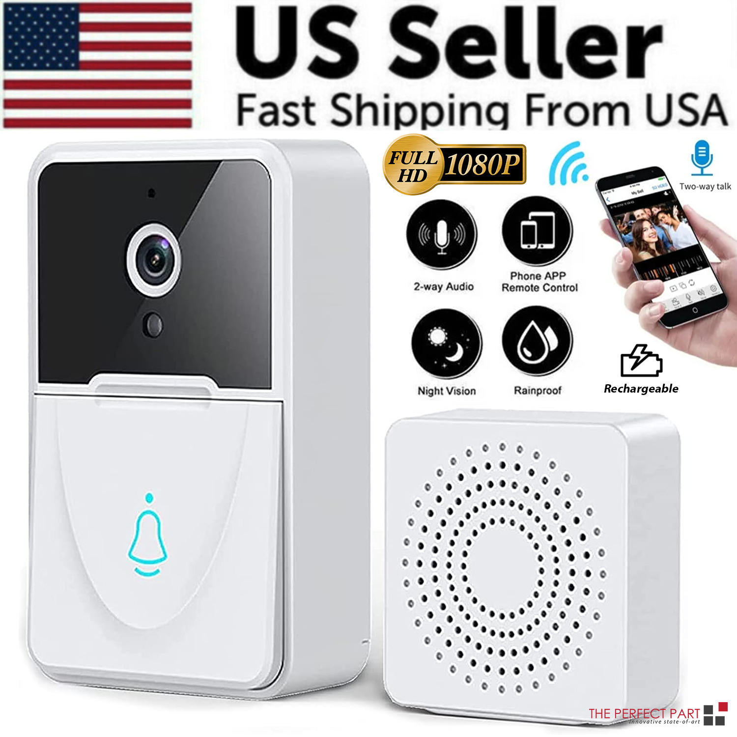 Smart Wireless WiFi Video Doorbell Phone Camera Door Bell Ring Intercom Security