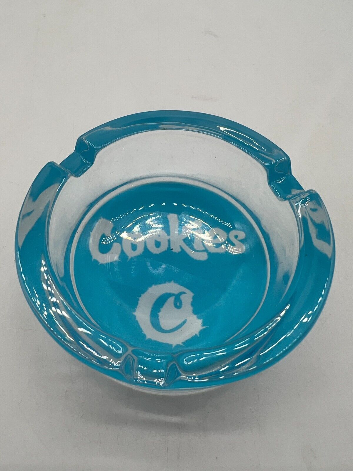 3.5 Inch Extra Heavy Blue Glass Ashtray Cookies Brand New!