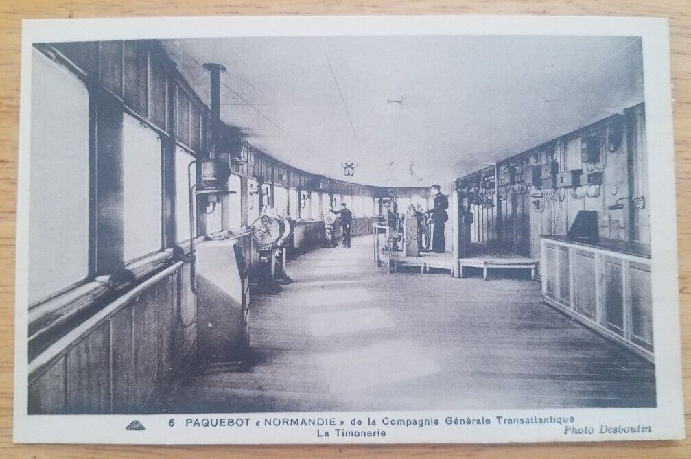 NORMANDIE (French) pc. Interior photo card of The Bridge of the ship