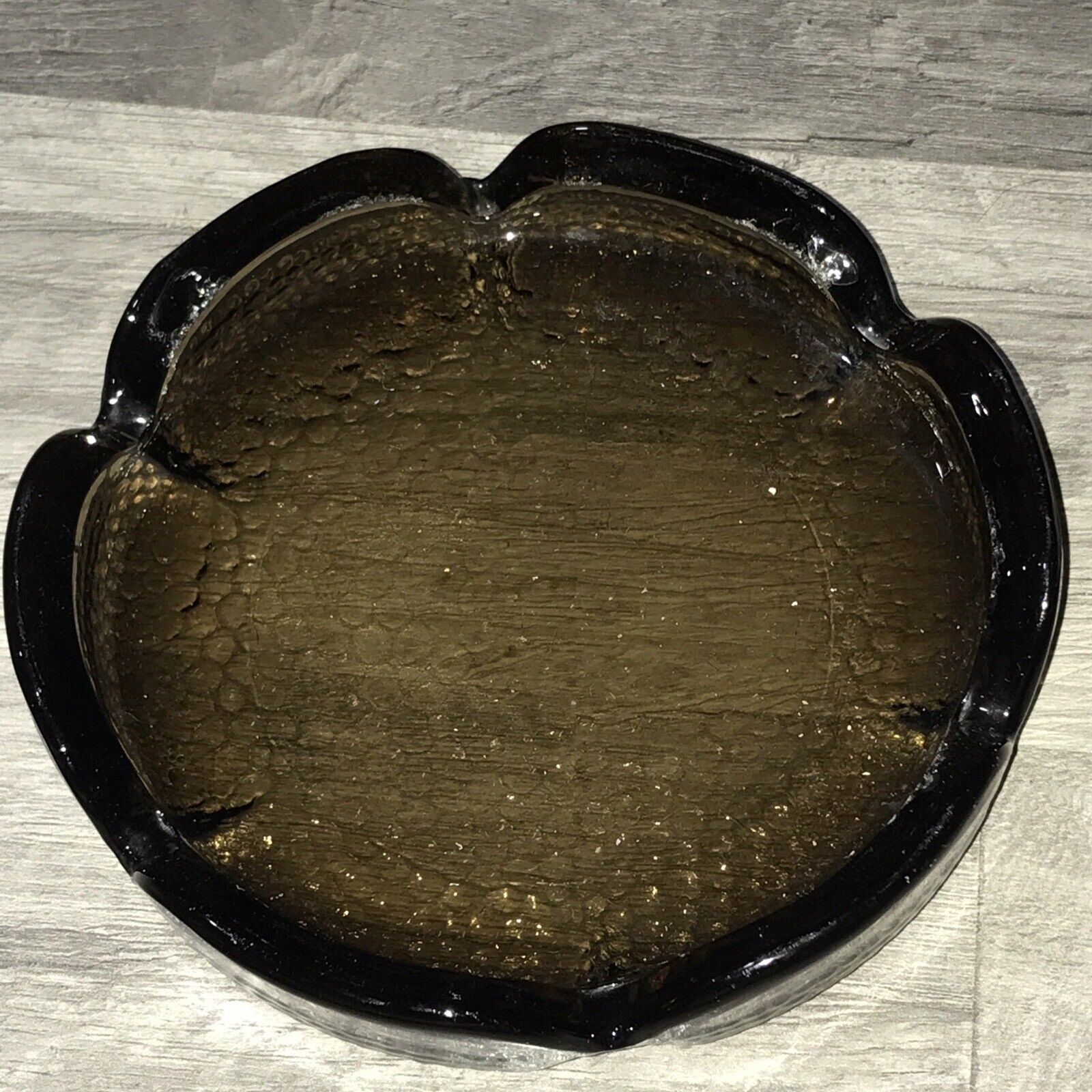 Vintage Brown/Amber Pebbled Glass Ashtray MCM 5 3/4” W17