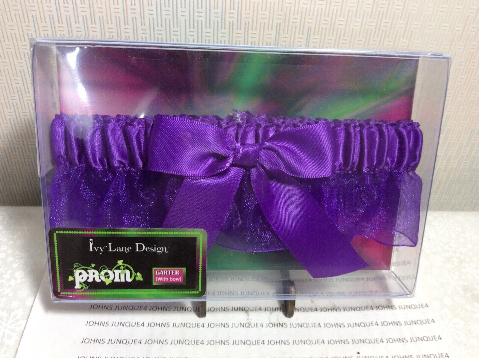 WEDDING OR PROM GARTERS New in plastic casing PURPLE with Purple Satin Bow
