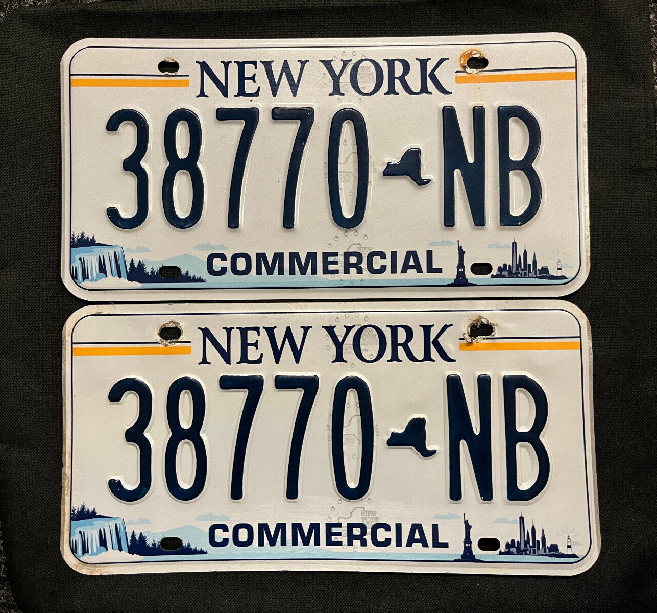 New York License Plate Pair 38770-NB NIAGARA FALLS, MAP, LADY LIBERTY, EXCELSIOR