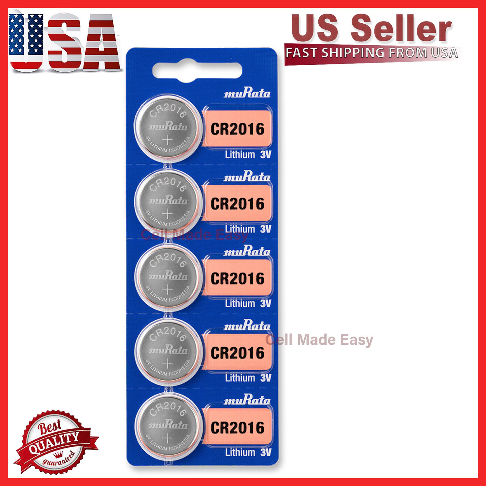 5 x SONY/MURATA CR2016 Lithium Battery 3V Genuine Exp 2030 Pack 5 pcs Coin Cell