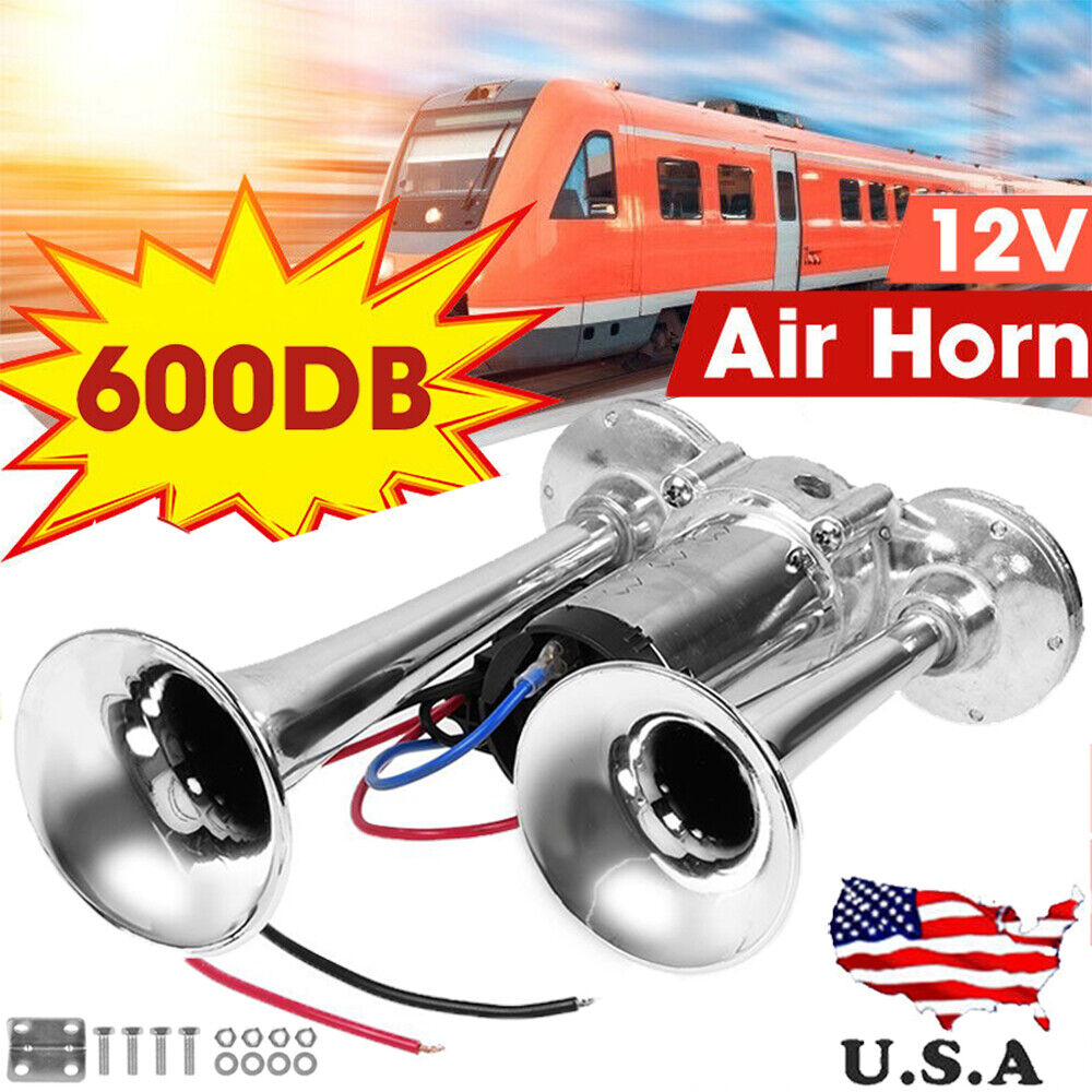 Super Loud Dual Trumpet Train Air Horn Compressor Kit For Truck RV Car Boat 12V