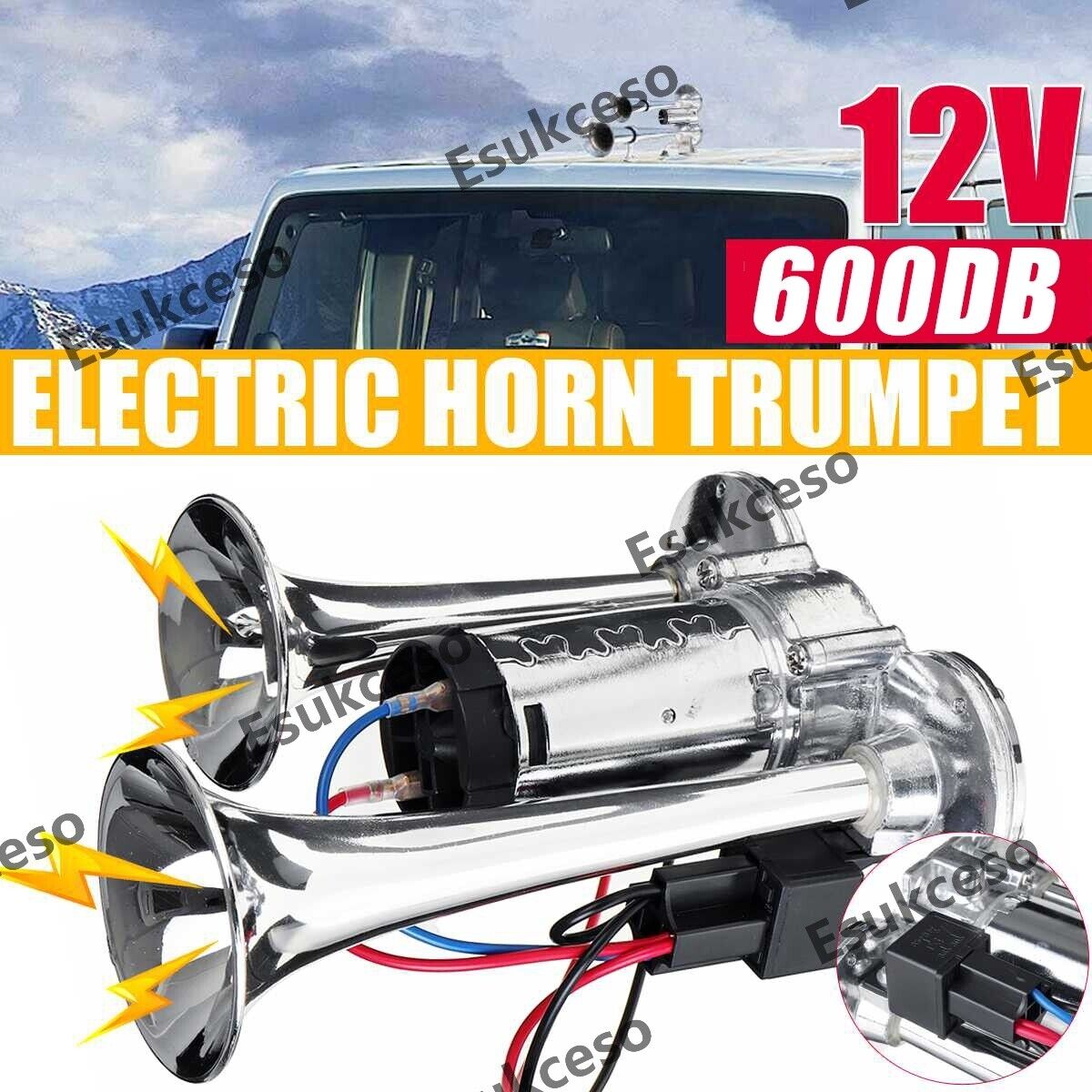 600DB 12V Dual Trumpets Super Loud Car Electric Horn Truck Boat Train Speaker