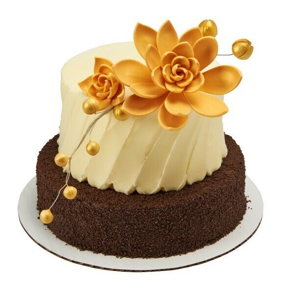 2 Gold Succulent Flowers Gum Paste Gumpaste Fondant Sugar