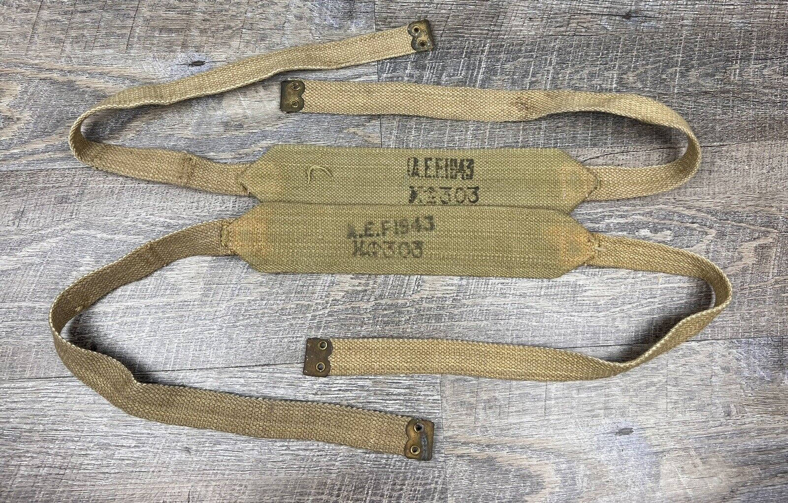 British WW2 P37 KEF 1943 cotton suspenders braces khaki Pair (O104)