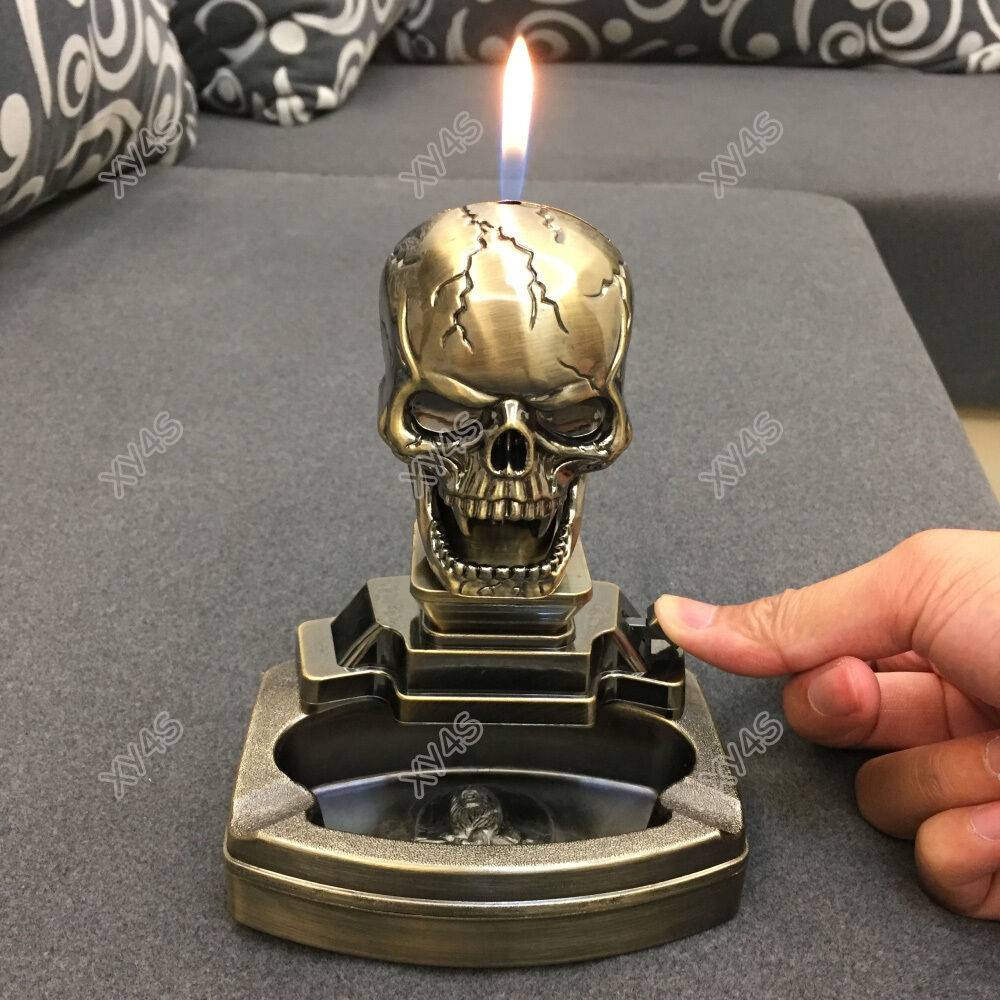 Skull Shape Novelty Cigarette cigar Ashtray Ash Tray with lighter No Gas