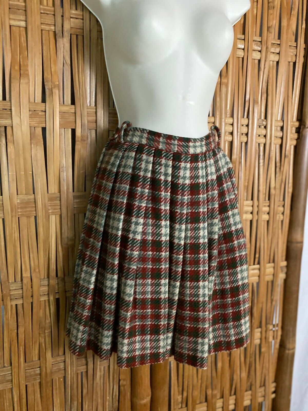 VTG 60s Hand Made Wool Blend Plaid Short Skirt Pleats Kid Junior Smal Woman XS/S