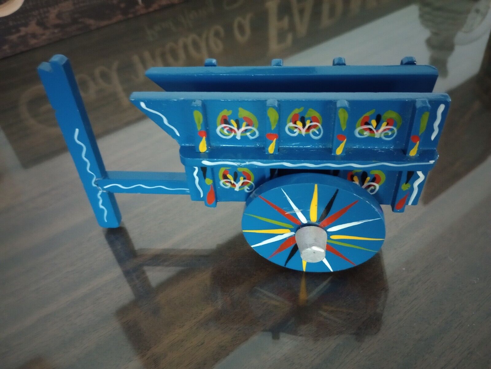 VINTAGE Costa Rica Souvenir - Wooden OX CART Horse Wagon Buggy COLORFUL FOLK ART