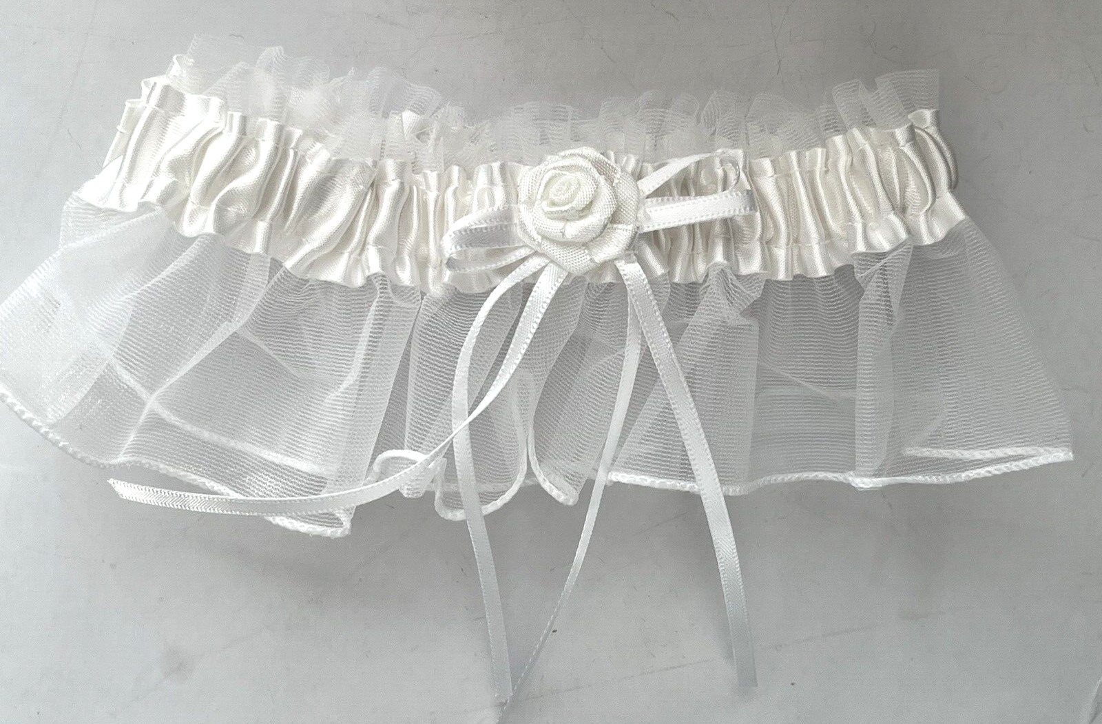 White Rose Wedding, USA Made,  Tulle Garter