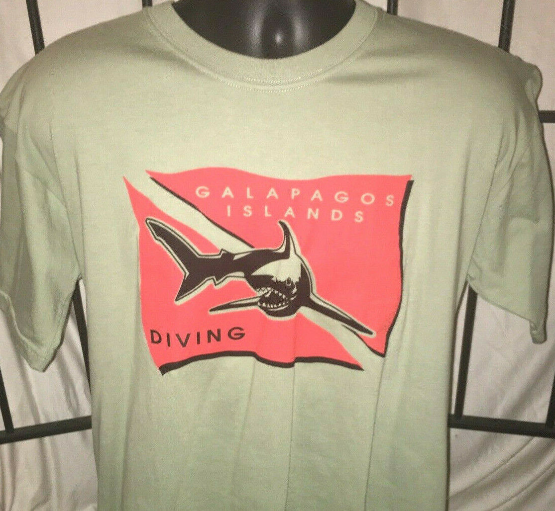 New GALAPAGOS ISLANDS DIVING T SHIRT Shark NWT Dive WITH TAGS Ecuador Hand Paint