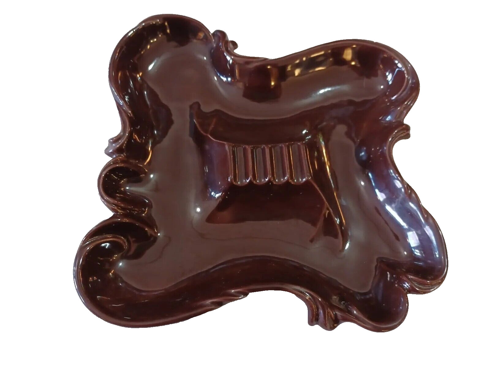 VINTAGE MCM CERAMIC ASHTRAY BROWN GLAZE 9