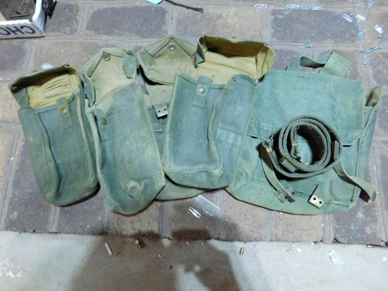 WW2 British Khaki web gear..Blanco to green..Haversack..belt.. 4 pouches..