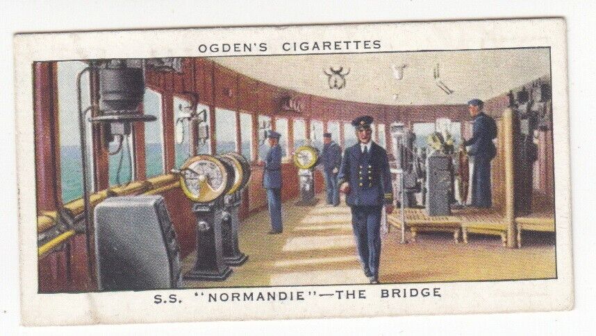 1938 Ship Card The Bridge S.S. NORMANDIE Compagnie Générale Transatlantique