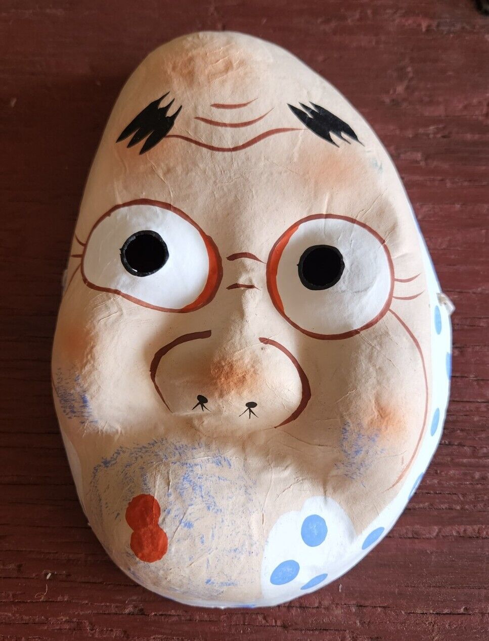 Vintage JAPAN Folk Art USOBUKI Paper Mask Japanese Kyogen Theater Usofuki Whistl