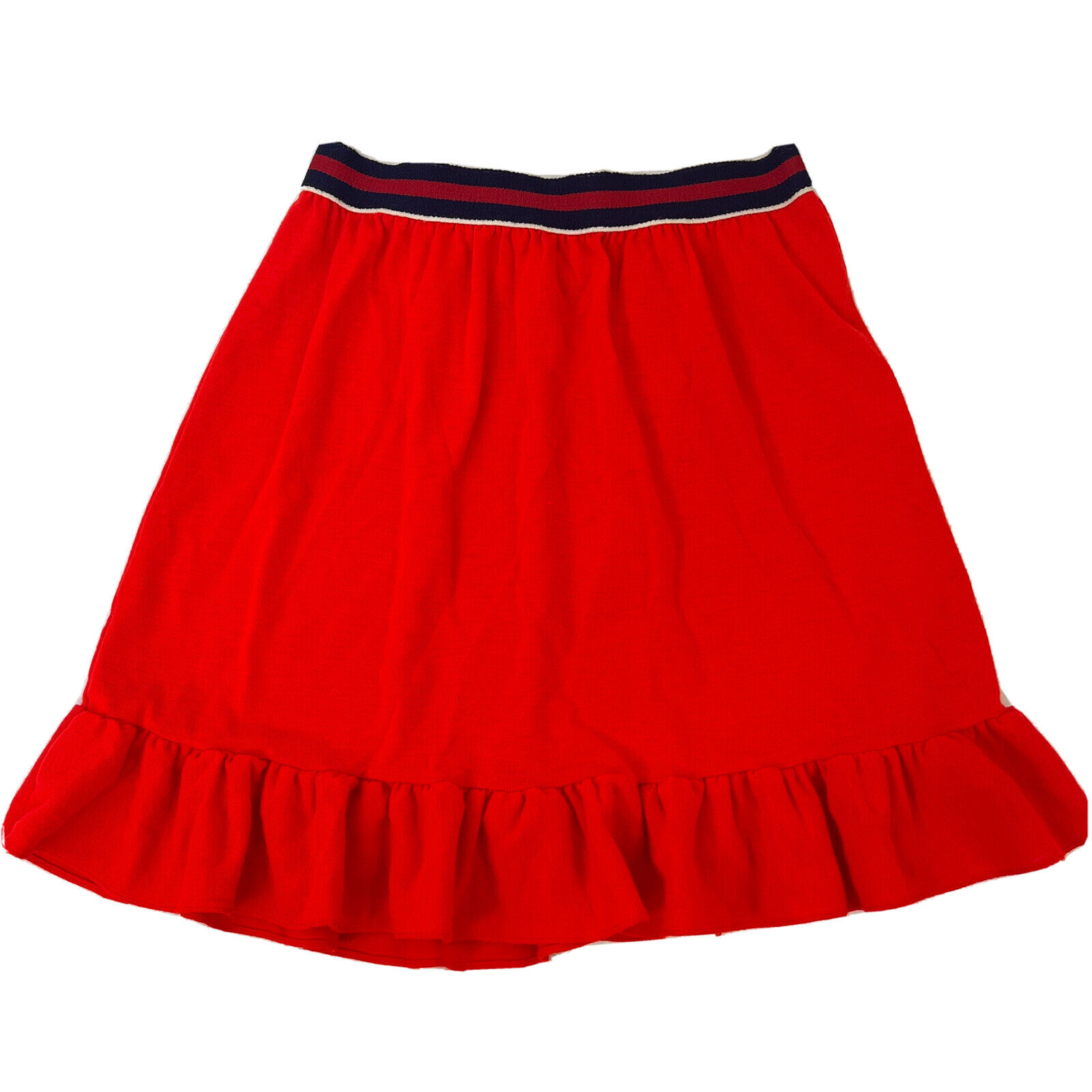 Vintage 1970s Pre-teen Girls Skirt Mod Bright Stretch Knit Red Sz 12 Ruffle