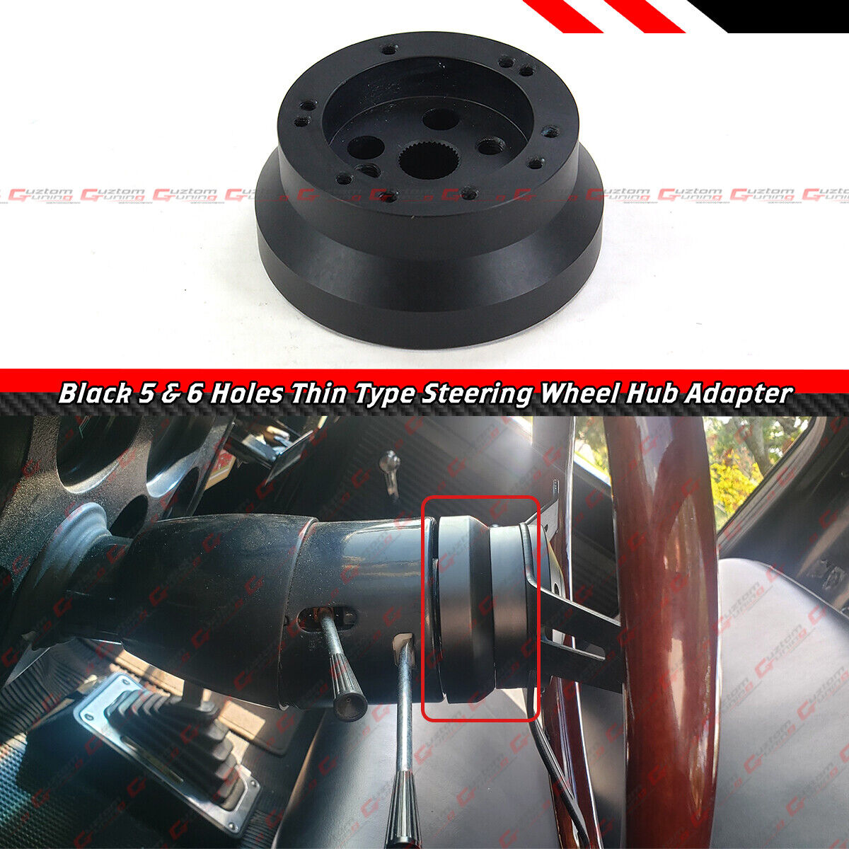 FOR GM CHEVY FLAMING RIVER IDIDIT BLACK 5 & 6 HOLES STEERING WHEEL HUB ADAPTER