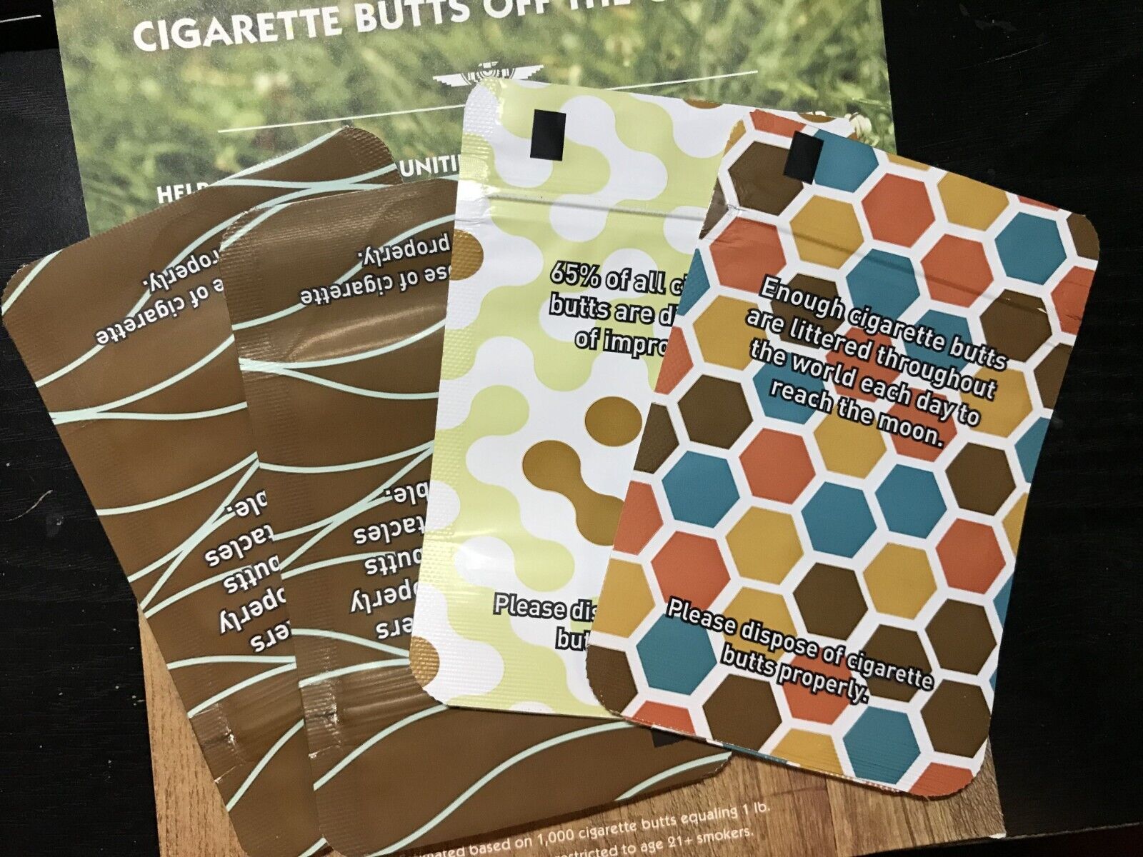 Lot of 4 Portable Resealable or Disposable Cigarette Ashtray Pouchs