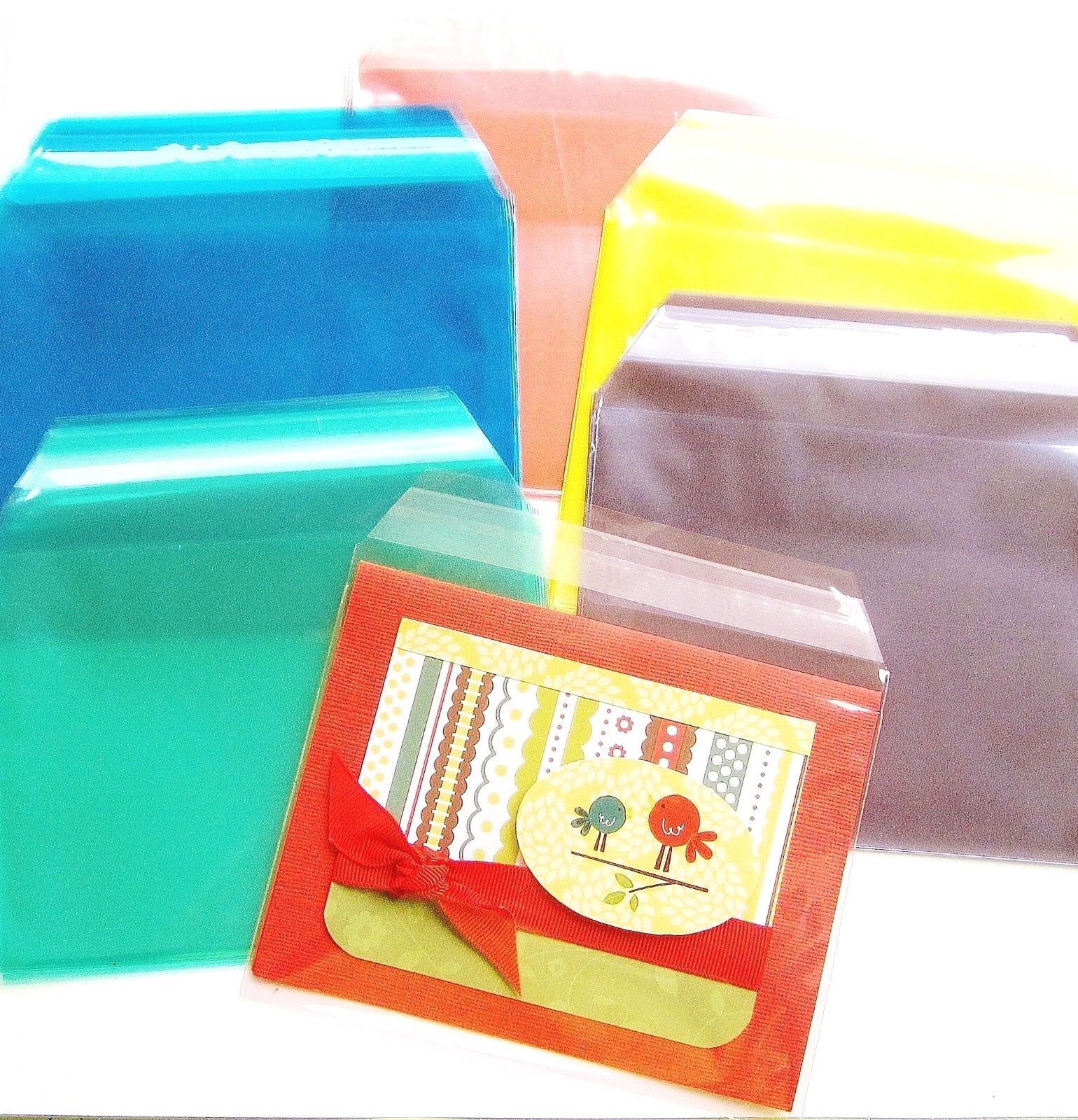 50 Clear Colored A2 Envelopes 10 each Pink Green Yellow Purple & Blue Color NEW!