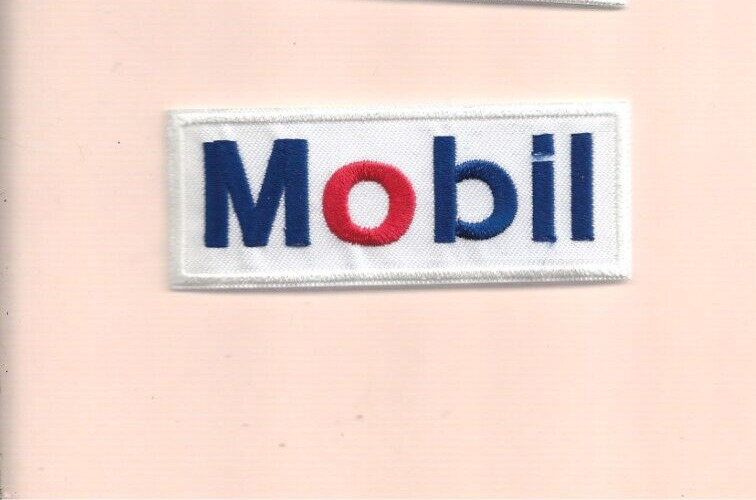 NEW 1 3/8 X 3 3/8 INCH MOBIL GASOLINE IRON ON PATCH FREE SHIPPING