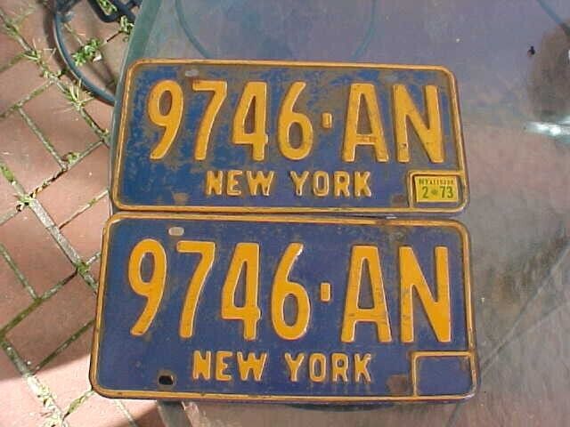 1966-1972  PAIR OF NY STATE LICENSE PLATES MATCHING PAIR #9746-AN MUSCLE CAR GC