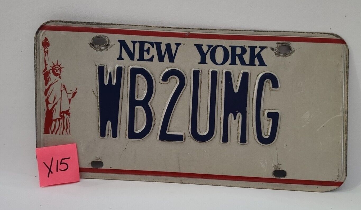 New York License Plate WB2UMG White Blue Red Metal Old Vintage ⬇ X15
