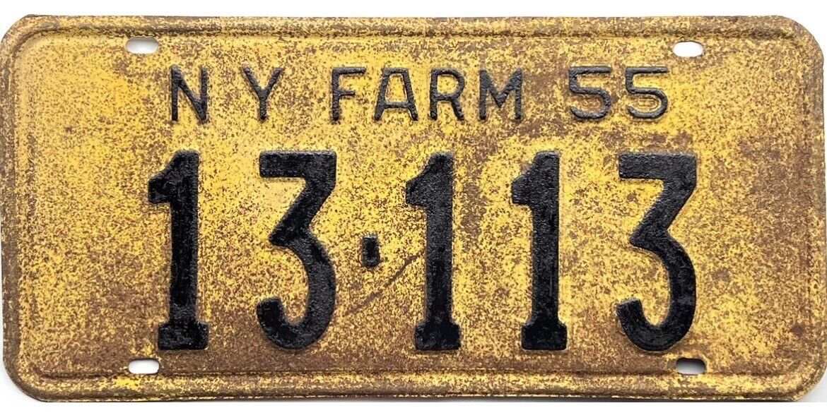 *99 CENT SALE*  1955 New York FARM License Plate #13-113 No Reserve