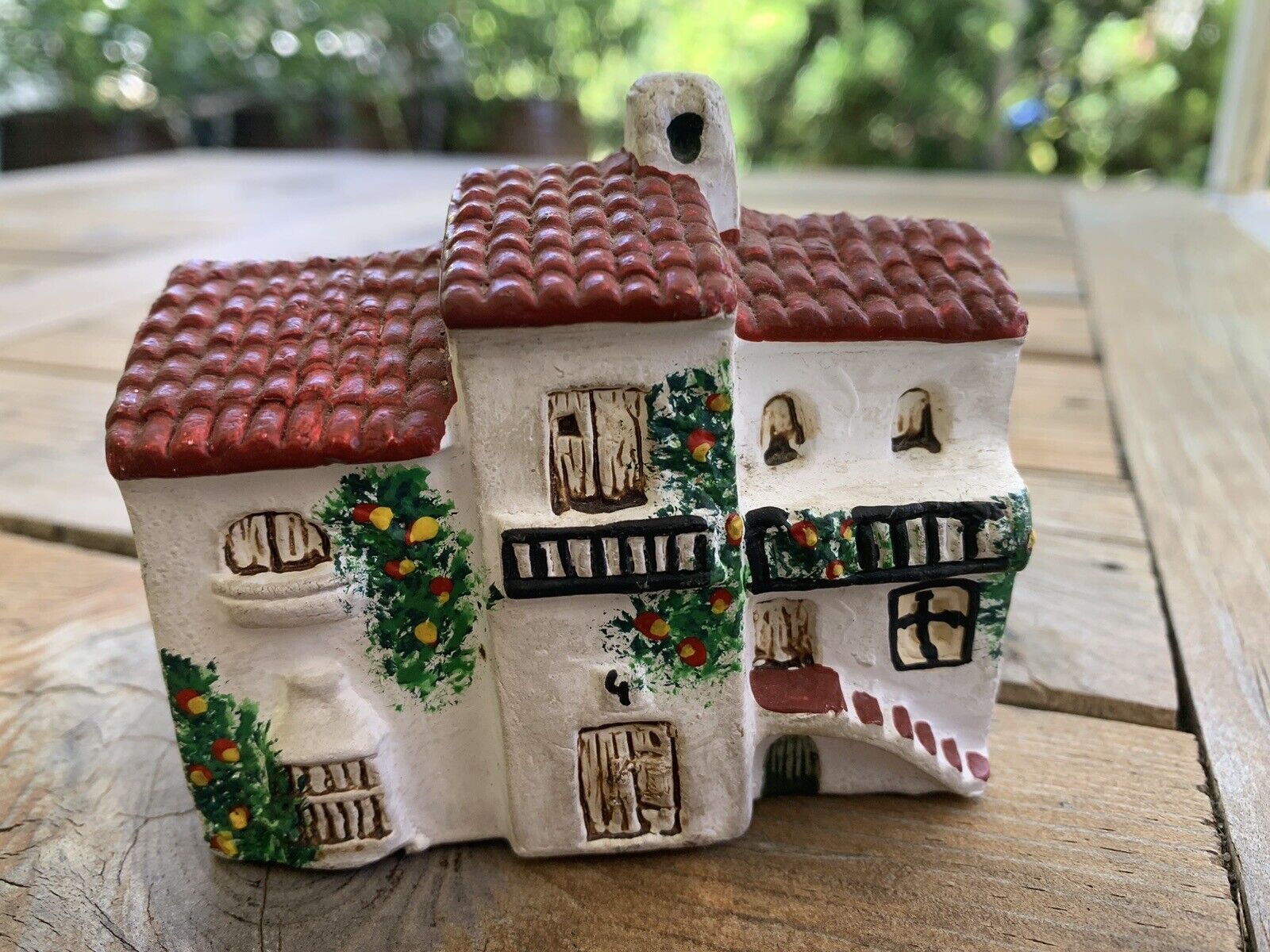 Spanish Encanto Style Plaster Chalkware House Facade Casa Replica Flowers 2.75