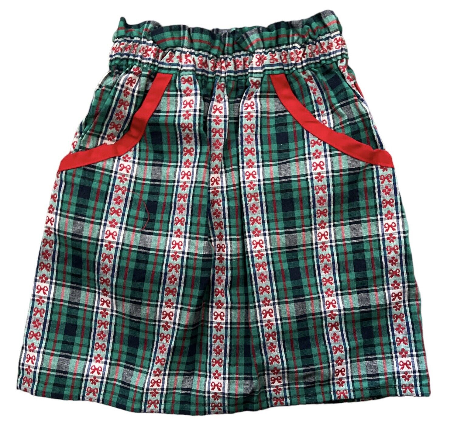 Vintage OshKosh Red Bow Green Striped Skirt w/ Pockets Girl's 6 USA 1980's