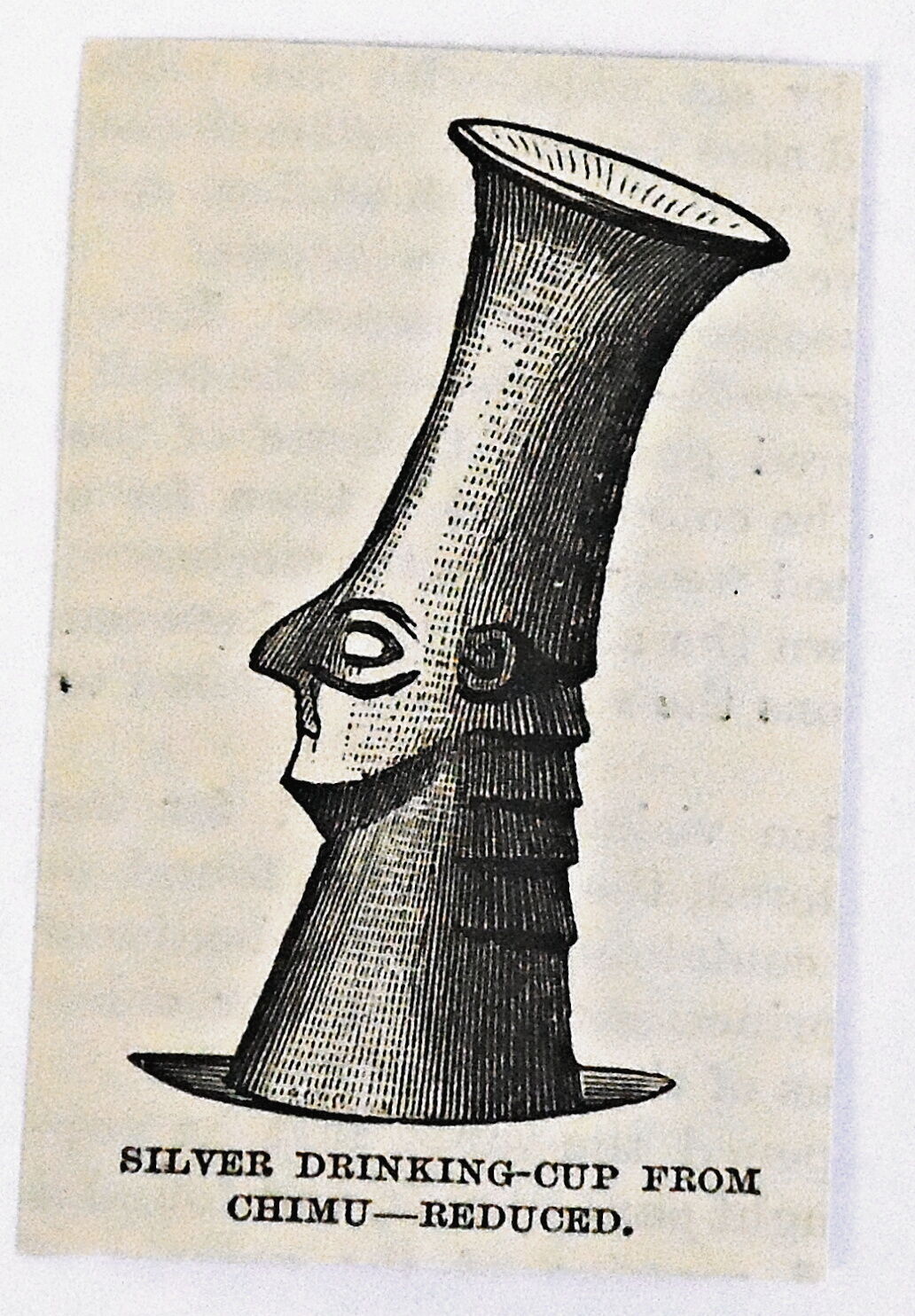 small 1883 magazine engraving ~ SILVER DRINKING CUP FROM CHIMU, Peru