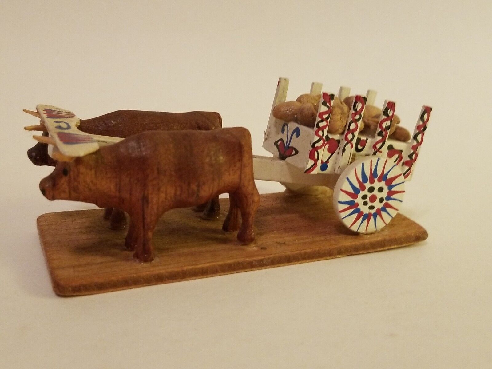 Wooden Costa Rica Miniature Coffee Bean Wagon Pulled by Mini Oxen Wood Figure