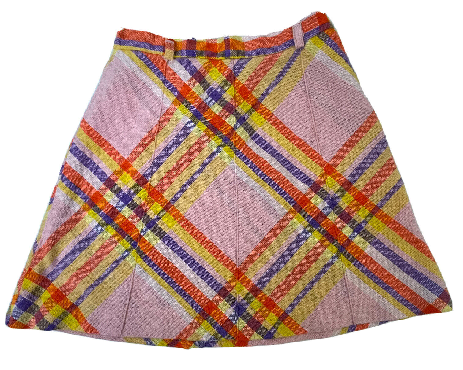 Vintage 1970s Pre-teen Girls Skirt Groovy Mod Bright Side Zip Pink Striped Russ