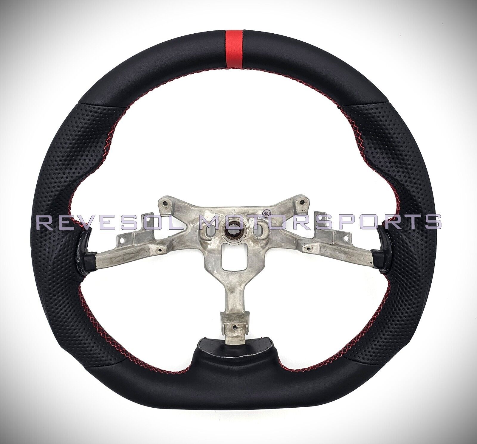 REVESOL Black Flat Sports Steering Wheel Red Strip for 2006-2013 Corvette C6 Z06