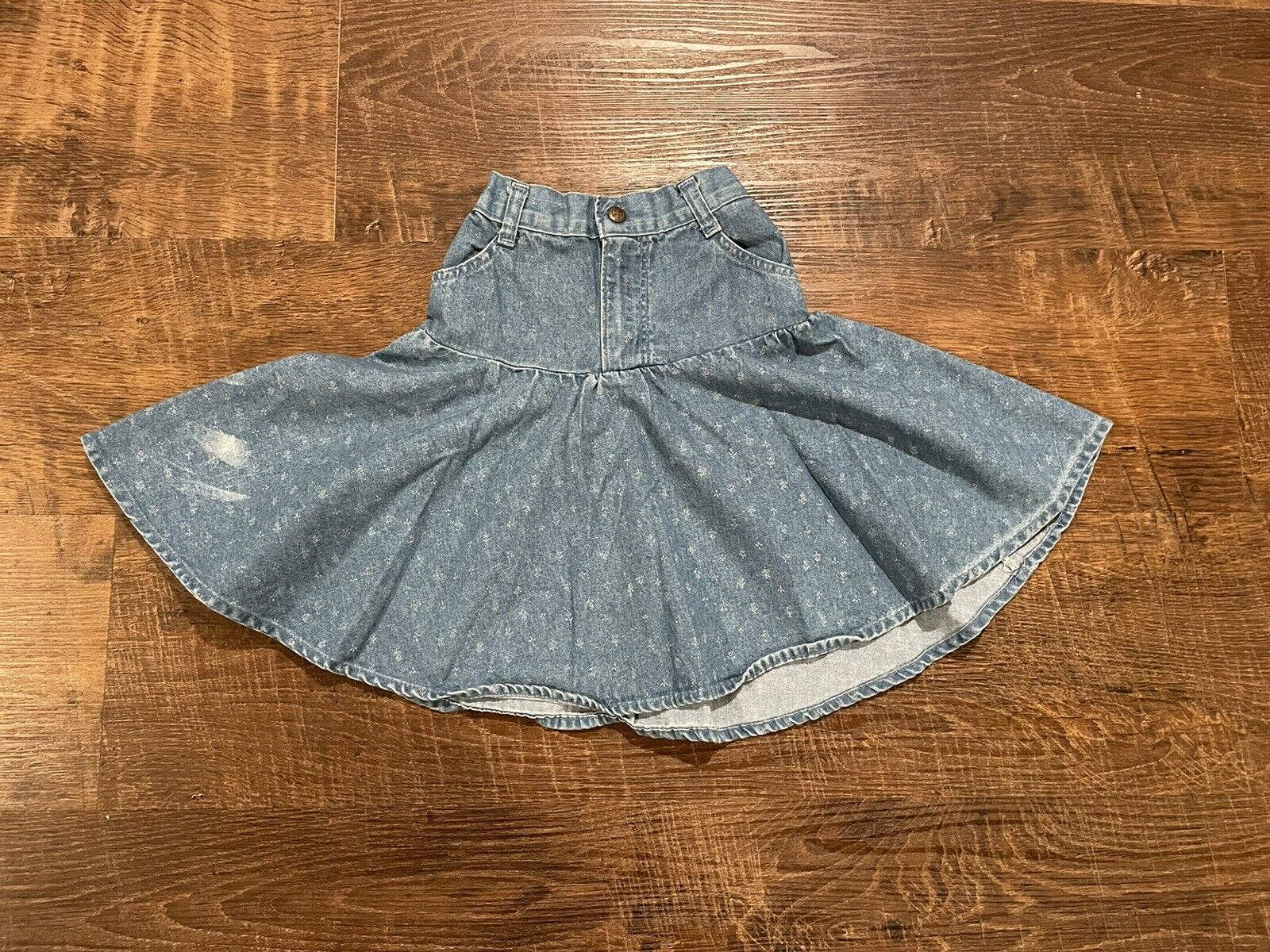 vintage oshkosh denim flare skirt girls 6 USA 90s floral