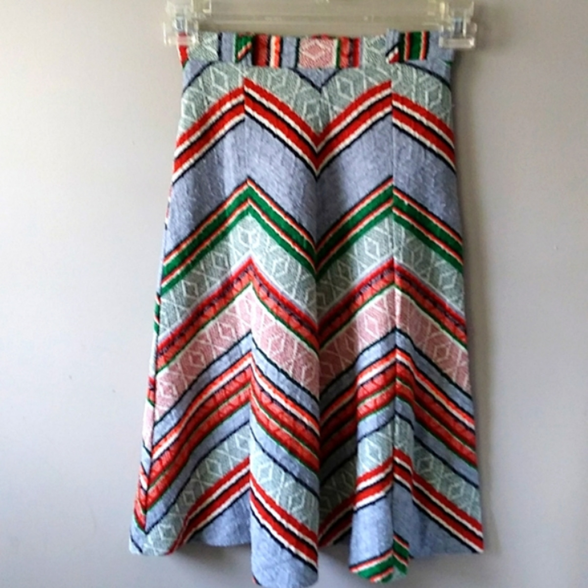 Girl's Vintage Midi Skirt Chevron Design Belt Loops Zip Back EUC Size 7 - 8